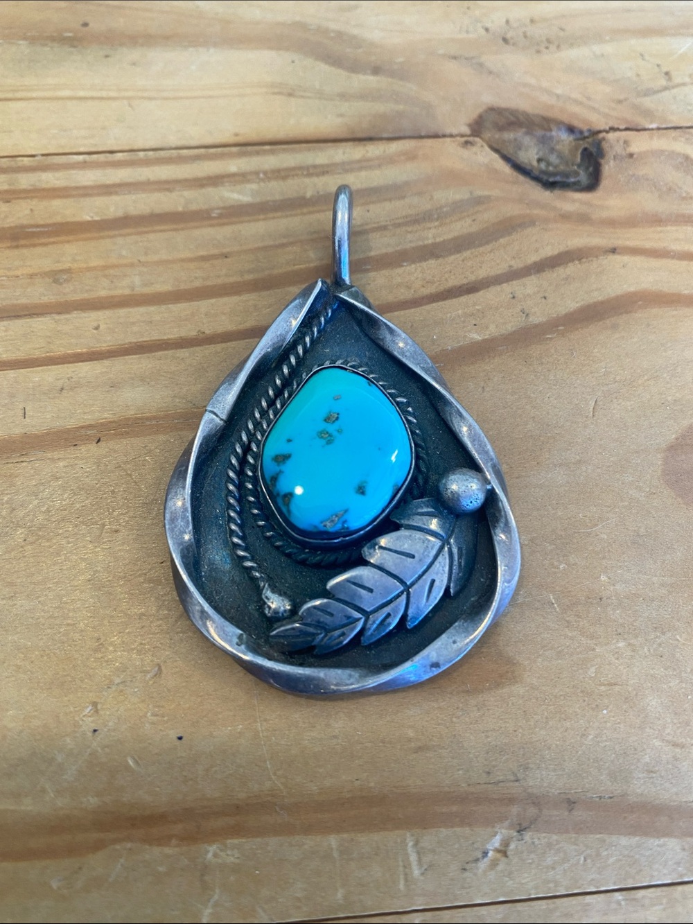 Sterling Teardrop Turquoise Pendant Necklace - Bright Blue